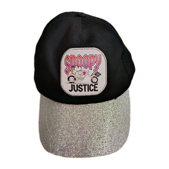 Nike Other - Snoopy Justice "Justice" Patch Biker Dog Hat Silver Sparkle Brim One Size